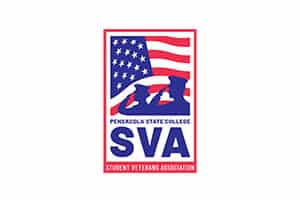Student Veterans Association logo featuring American flag and military bear at Pensacola State Colle.