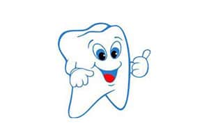 Friendly cartoon tooth giving a thumbs-up for oral health education.