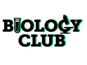 Biology Club logo featuring text with microscope icon for student engagement in biology at Pensacola.