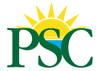 Pensacola State College branding logo with sun and water, symbolizing education and community.