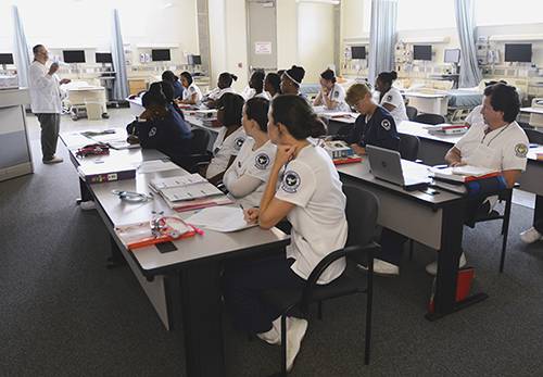 Pre-Nursing students attending a classroom session at Pensacola State College for healthcare trainin.