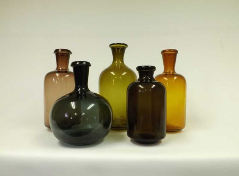 Vibrant glassware display at Pensacola State College's Switzer Gallery.
