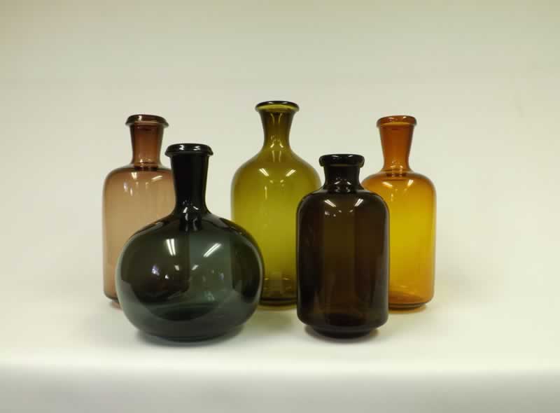 Vibrant glassware display at Pensacola State College's Switzer Gallery.