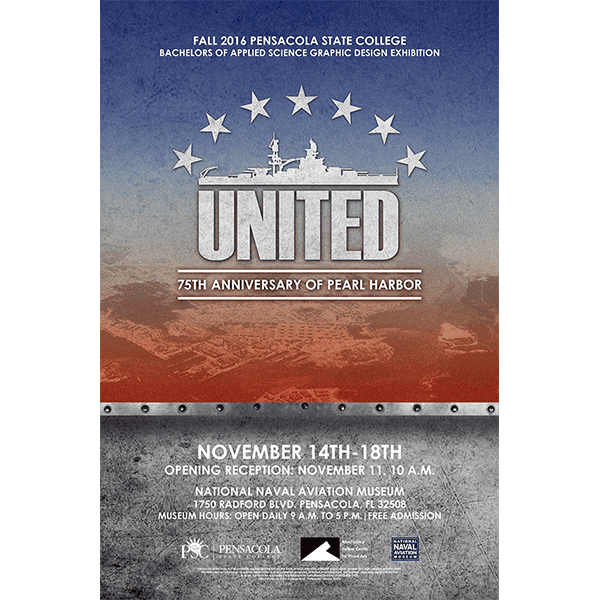 Graphic design students' exhibit at Naval Aviation Museum celebrating Pearl Harbor anniversary.
