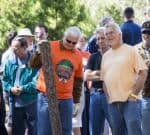 Lumberjack competition with participants and spectators enjoying the event.