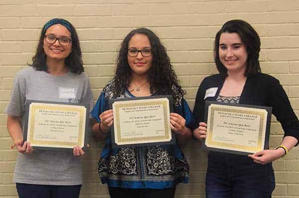Students receiving academic awards at Pensacola State College.