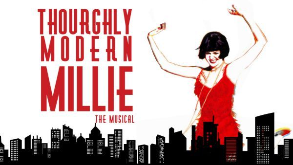 Colorful promotional image for Pensacola State College's musical 'Thoroughly Modern Millie' audition.