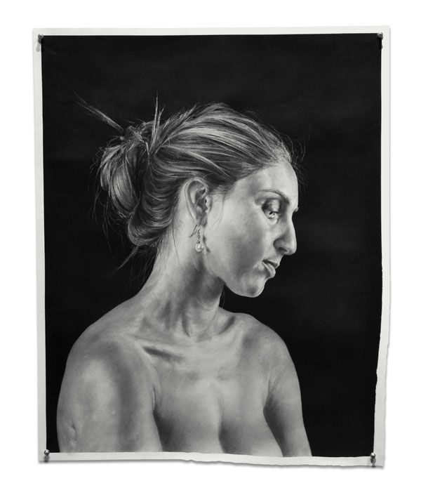 Black and white artistic portrait of a woman at PSC Switzer Gallery exhibition.