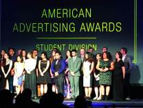 Group of students receiving awards at the American Advertising Awards ceremony.