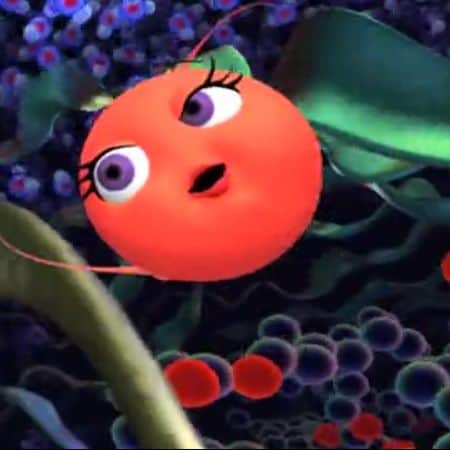 Colorful animated character resembling a snowflake with expressive eyes, engaging students in molecu.