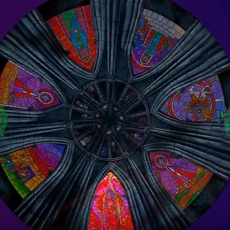 Colorful stained glass artwork depicting spiritual symbols for Season of Light celebration.