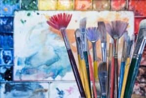 Art supplies and paintbrushes for creative projects at Pensacola State College.