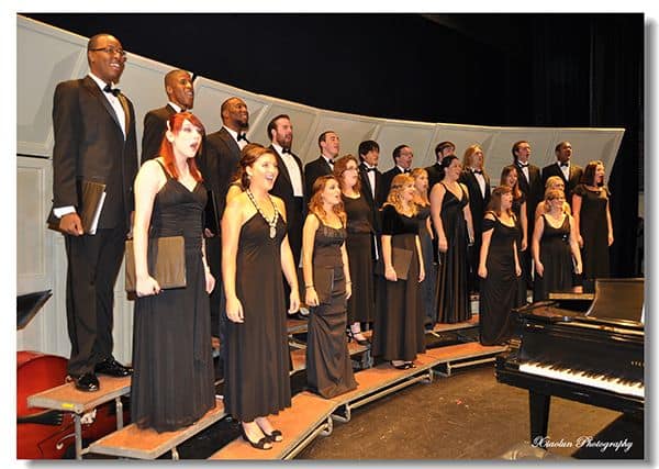 Choral and jazz students sing during a live performance at Pensacola State College.