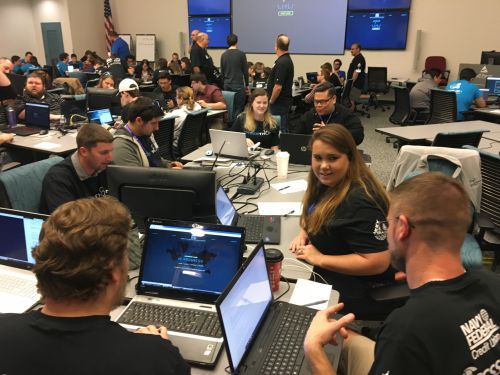 Cybersecurity students working together on cybersecurity projects at Pensacola State College.