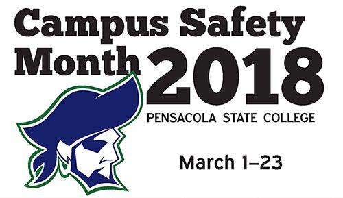 High-visibility logo for Pensacola State College's 2018 Campus Safety Month event in March.