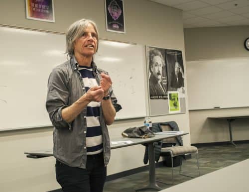 Eileen Myles shares inspiring words with PSC students and faculty during a lecture on creativity and.