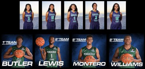 Pensacola State College Lady Pirates basketball players recognized on All-Panhandle Conference Teams.