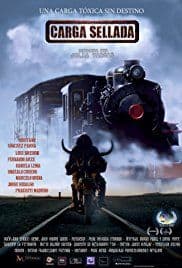 Hispanic Film Festival poster showcasing a train and motorcycle scene at Pensacola State College.