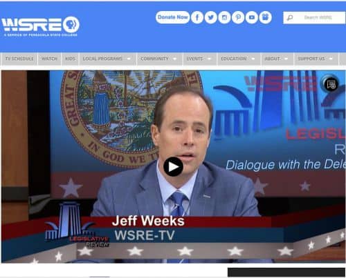 Jeff Weeks discusses Florida legislation on WSRE TV for higher education advocacy.