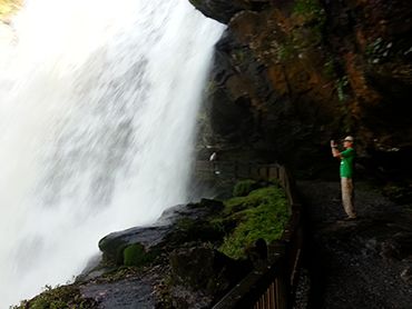 Waterfall at Pensacola State College outdoor campus, showcasing natural beauty and outdoor learning.