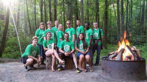 Students enjoying primitive camping experience in Nantahala National Forest.