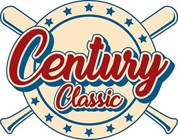 Vintage baseball emblem featuring crossed bats, stars, and bold typography.