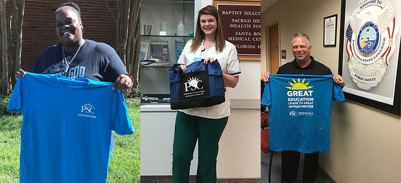 Pirate’s Treasure Found at Miller’s Ale House Brightly colored T-shirts and gift bags showcasing Pensacola State College branding.