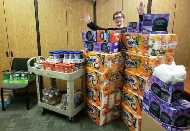Emergency relief supplies for Hurricane Michael recovery efforts at Pensacola State College.