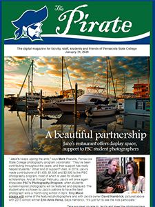 Boat dock at sunset with sailboats and calm water, promoting Pensacola State College's marine progra.
