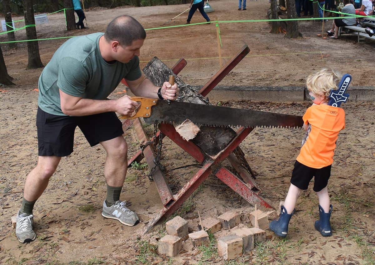 Outdoor woodworking demonstration at the 32nd Annual Lumberjack Festival.