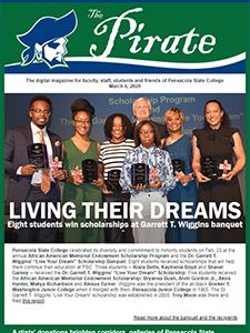 Scholarship winners celebrating academic achievements at Pensacola State College.