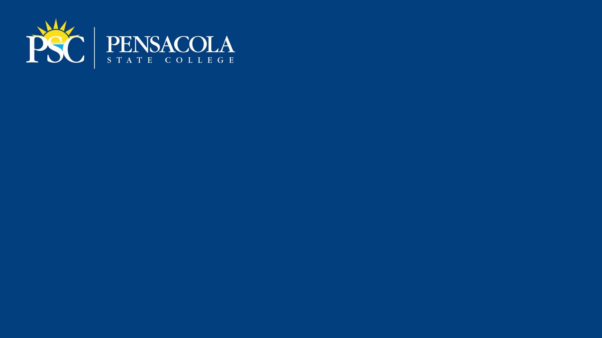 Pensacola State College branding logo with college name and sun emblem.