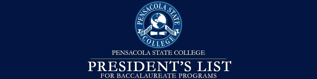 Honors list for Spring 2020 at Pensacola State College, showcasing students on the President's List.