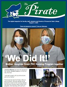Students wearing PSC nursing masks celebrating success.