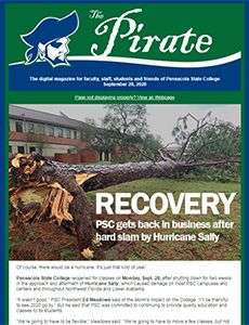 PSC students and staff work on campus cleanup after Hurricane Sally impact.