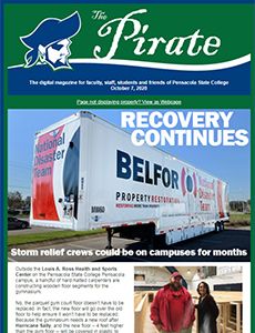 Emergency response truck supporting hurricane relief efforts at Pensacola State College.