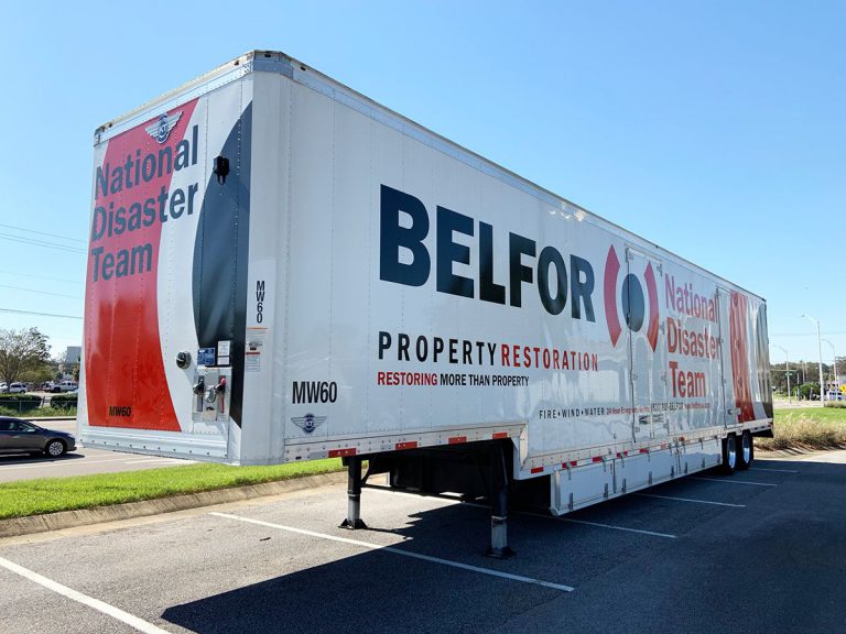 Storm relief trailer supporting disaster recovery and property restoration at Pensacola State Colleg.