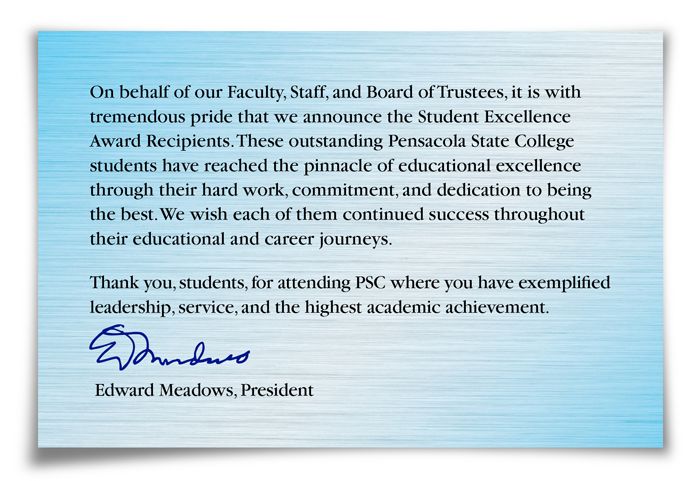 Recognition of Student Excellence Awards 2024 at Pensacola State College.