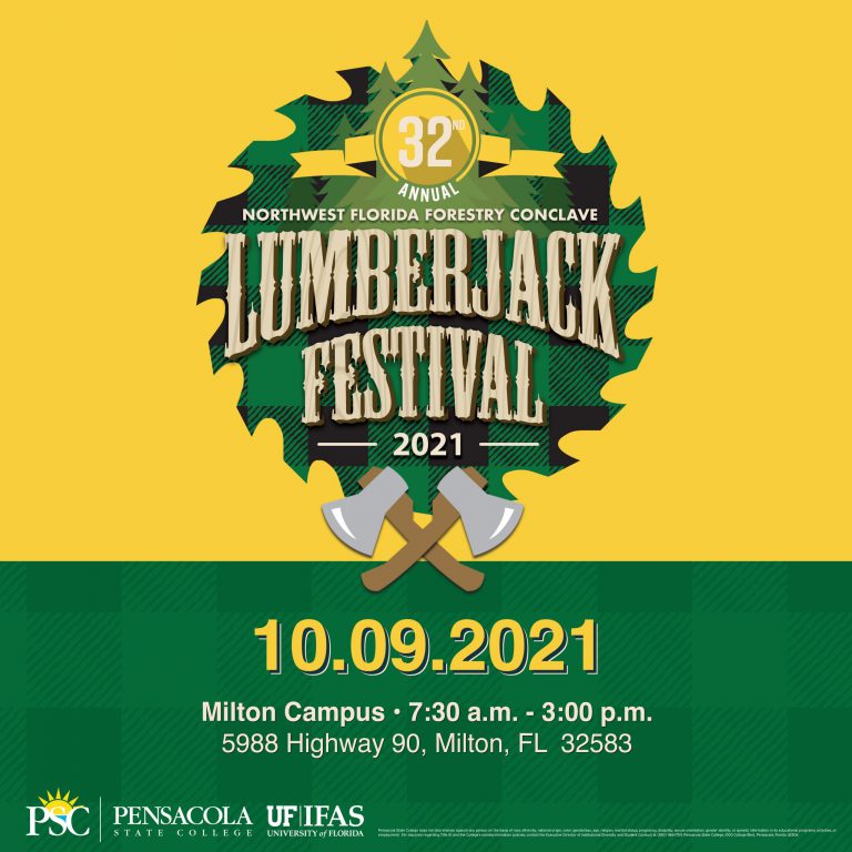 Lumberjack Festival poster with axes and event details.