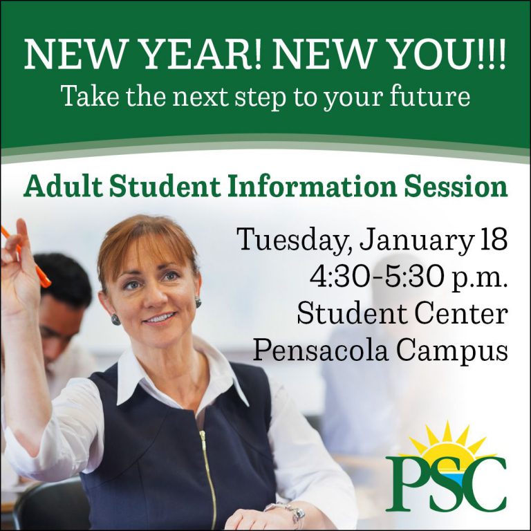 Adult education info session for older students and GED learners at Pensacola State College.