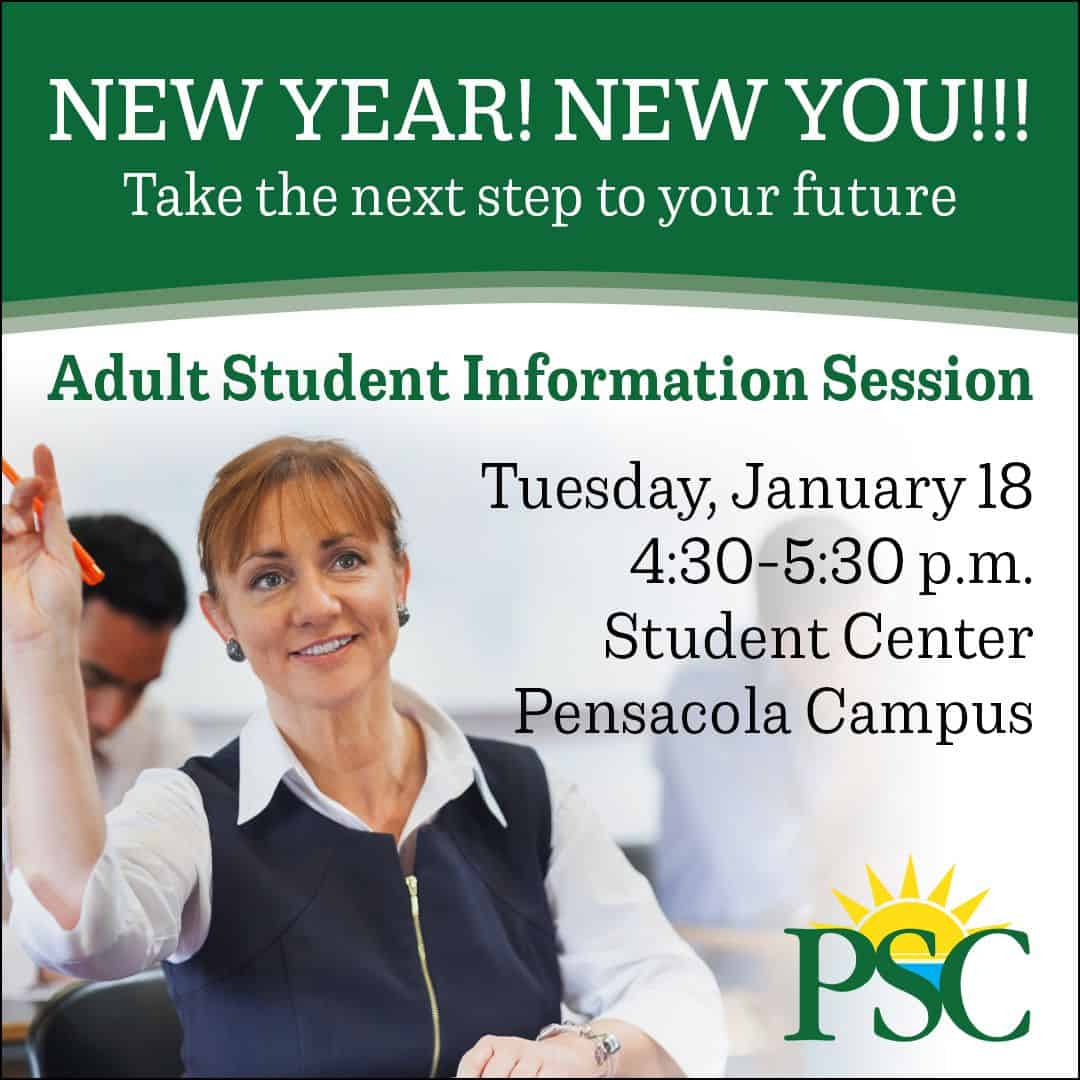 Adult education info session for older students and GED learners at Pensacola State College.