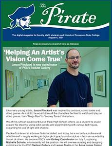 Student artist Jason Pindell at Pensacola State College art gallery during exhibition.