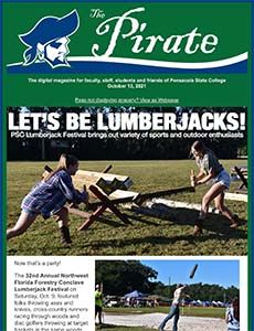 Students participating in the Pirate Lumberjack Festival at Pensacola State College, showcasing outd.