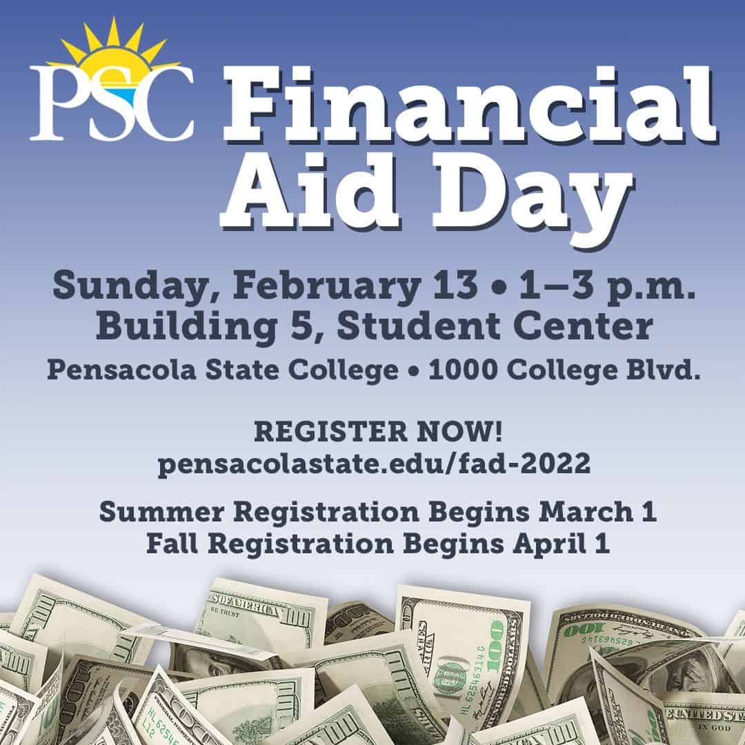 Financial Aid Day event at Pensacola State College offers support for financial aid, advising, and r.