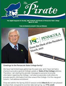 Pirate magazine cover featuring Pensacola State College President, March 2022.