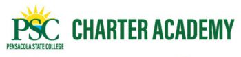 Logo of Pensacola State College Charter Academy, emphasizing higher education and academic excellenc.