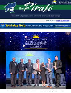 Pensacola State College distinguished alumni and award recipients on stage during the June 16, 2022.
