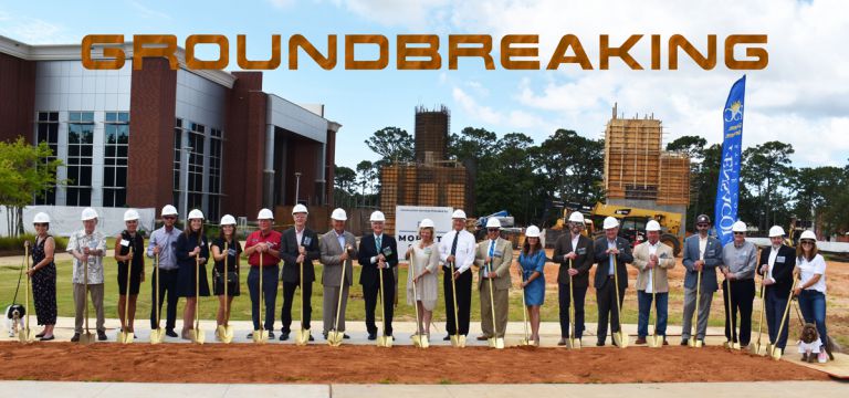 Groundbreaking event featuring college officials and community leaders at PSC&rsquo;s new building site.