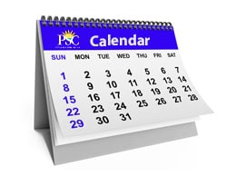 Academic calendar image showing important dates for the spring semester at Pensacola State College.