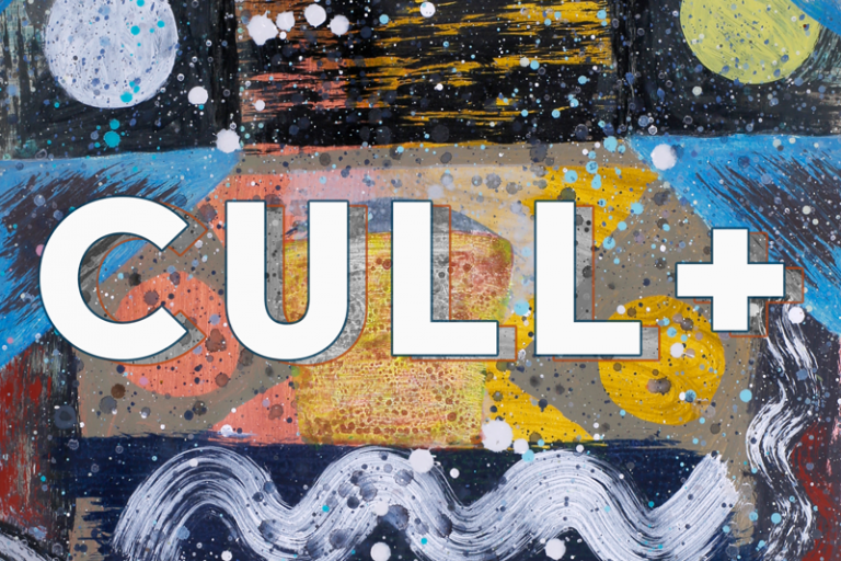Vibrant abstract artwork featuring bold colors and textures for &lsquo;Cull+&rsquo; art exhibit at Pensacola Sta.